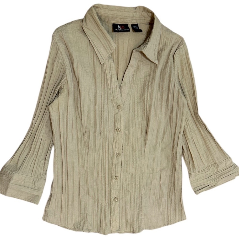 Vintage Y2K/90s ALC At Last Classics Women’s Crinkle Button Front 3/4 Sleeve Top